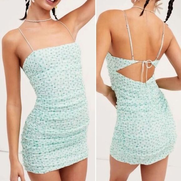 NWT For Love & Lemons Drea Mini Dress In Green Size XS - Picture 1 of 8